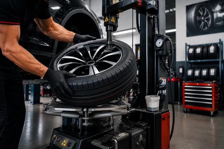 New tyre being fitted mobile service Watford